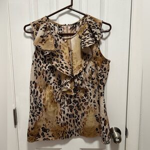 Leopard Print Ruffle Sleeveless Top